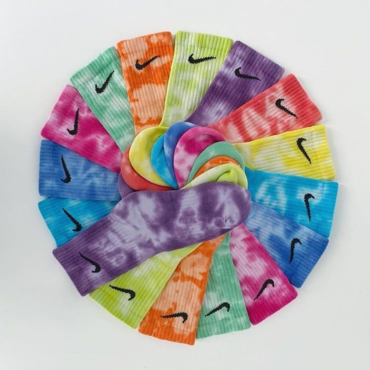Vibrant and one-of-a-kind hand-dyed authentic Nike socks