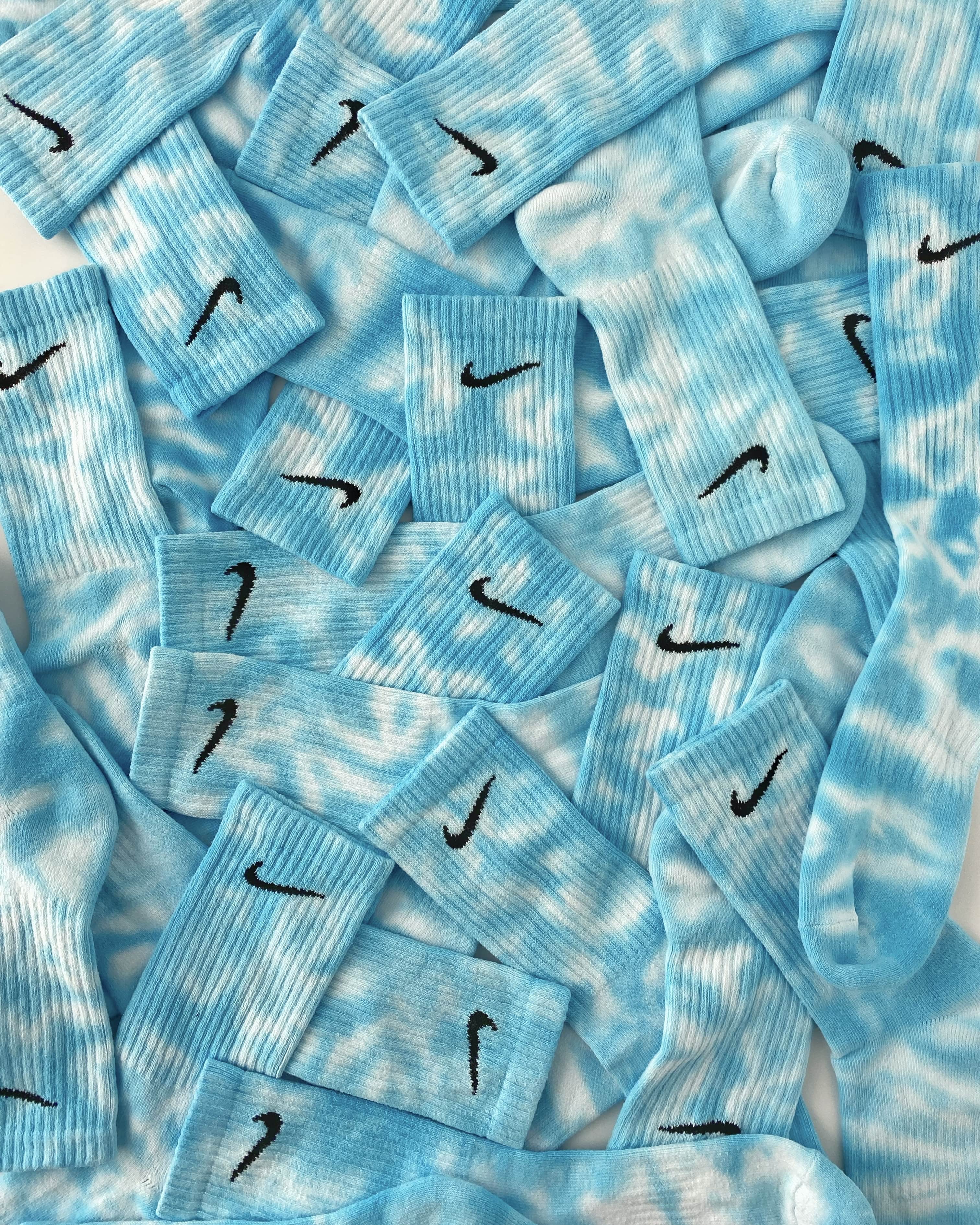 Unique Sky tie dye Nike socks, hand-dyed to perfection on 100% authentic Nike socks.